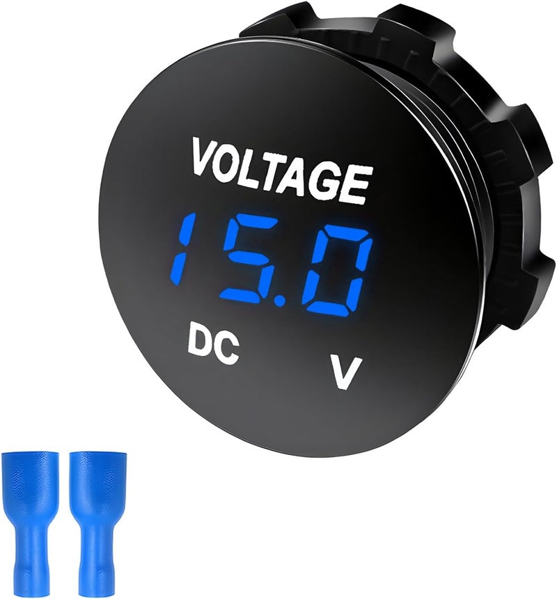 NYTKL DC 12V 24V Voltmeter Gauge, Car Digital Voltmeter Gauge Round Panel Battery Monitor Indicator, Waterproof Mini LED Display Voltage Meter Replacement for Boat Truck Motorcycle (Blue) - Image 1